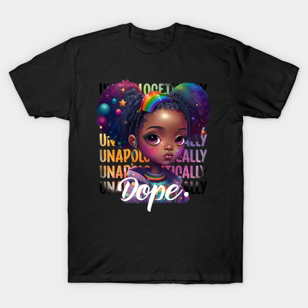 Unapologetically Dope Cute Black Girl Magic Rainbow Afro Puff T-Shirt by Irene Koh Studio